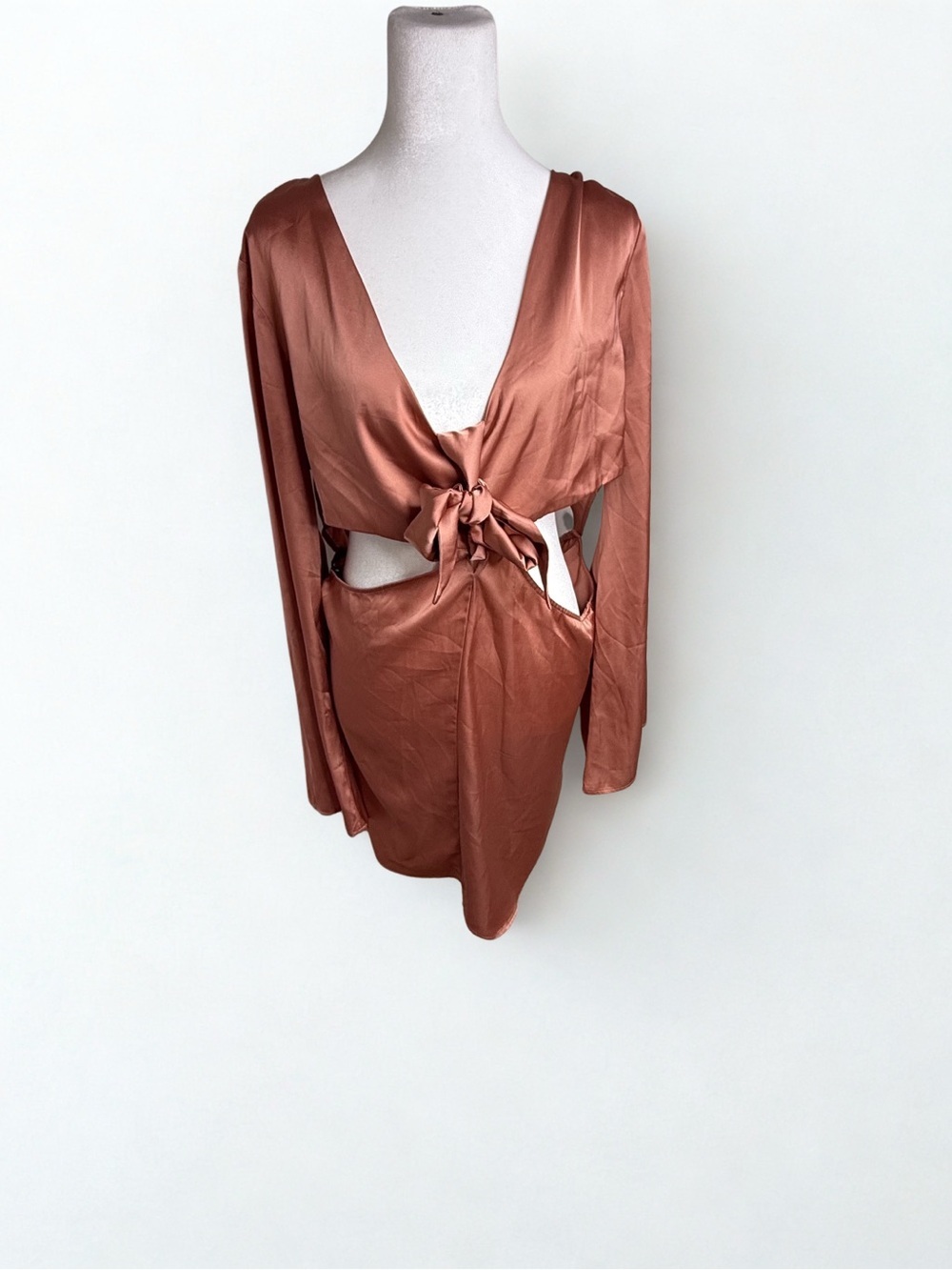 Forever 21 Copper Satin Tie-Front Cutout Mini Dress